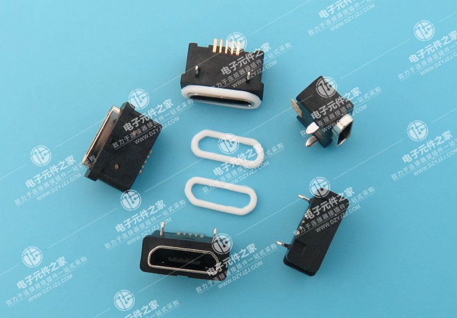 MICRO USB 5P带防水胶圈板上SMT短头
