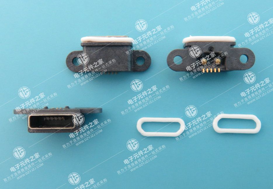 MICRO USB AB口5P带防水胶圈SMT侧面带双耳