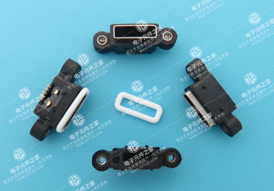 MICRO USB AB口5P带防水胶圈SMT正面带双螺丝