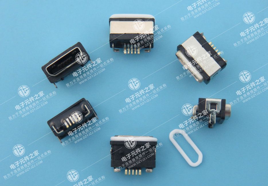 MICRO USB B口 5P 带防水胶圈 短头前插后贴