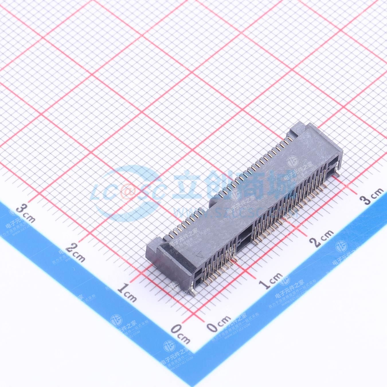0.8mm间距 H5.6mm Mini-PCI Express连接器 52PIN 数据PIN数量：36pin 镀金 贴片卧式