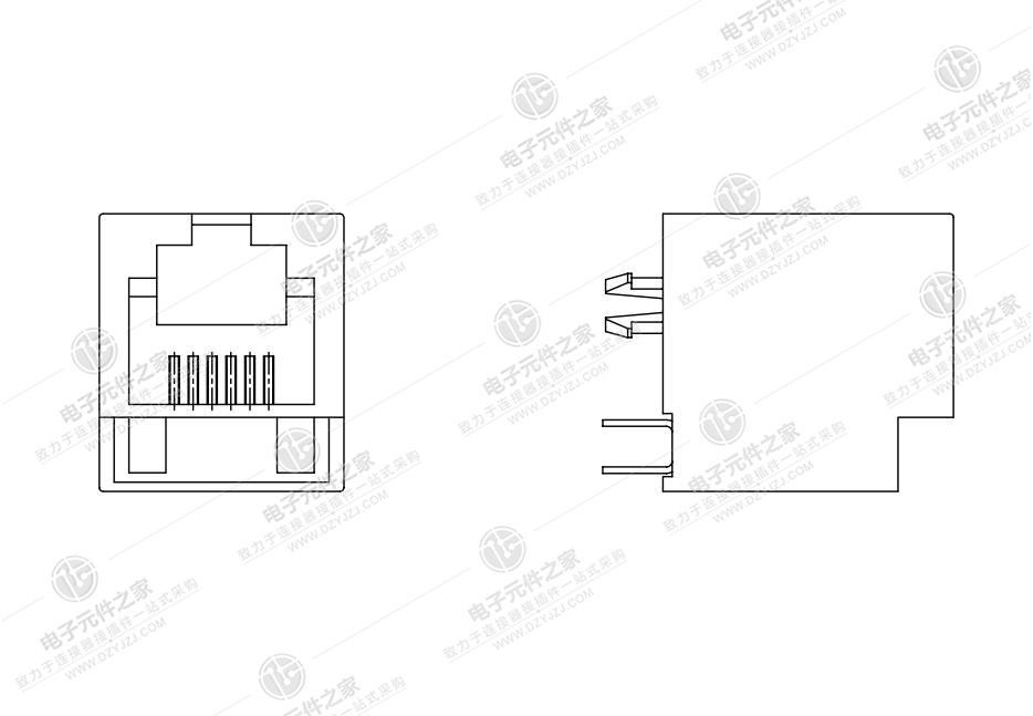 RJ11 180°DIP 6P6C 直插型 有落差