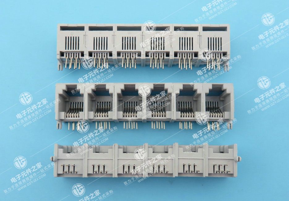RJ11 90°DIP 6P6C 1X6全塑带耳 体长13.0