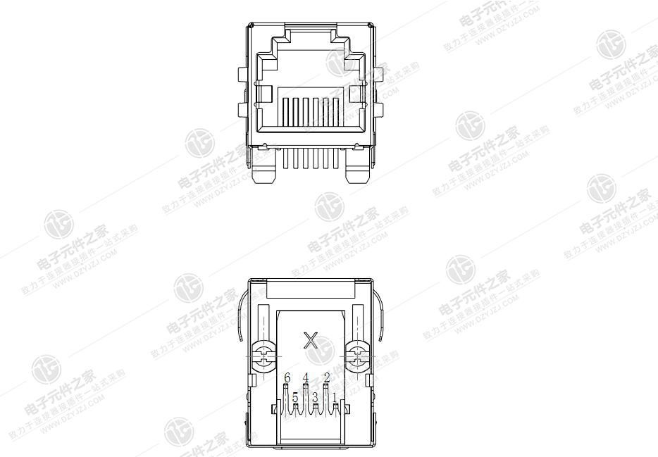 RJ11 90°DIP 6P6C 无灯带弹带屏蔽
