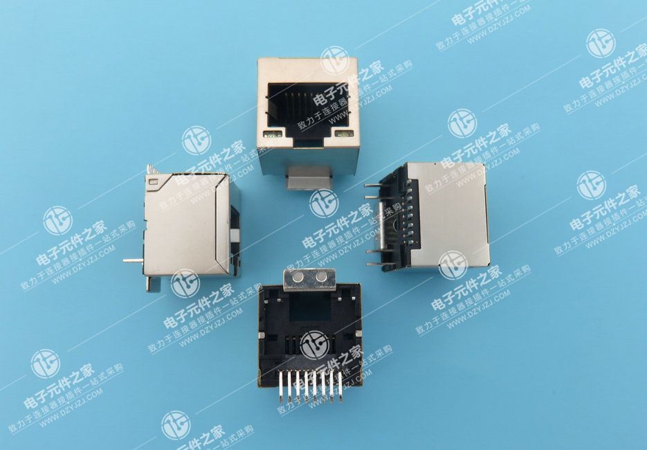 RJ45 180°8P8C SMT带屏蔽 带灯