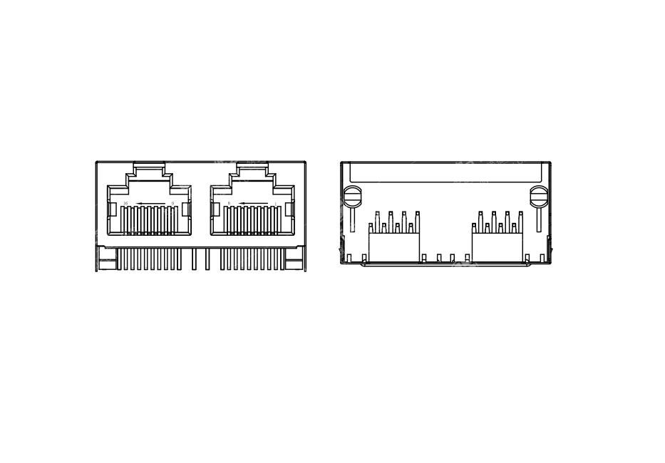RJ45 1X2 90°DIP 无灯带屏蔽