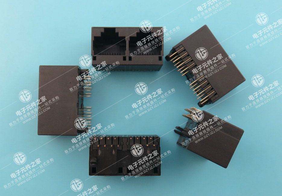 RJ45 1X2并排 180°DIP 全塑