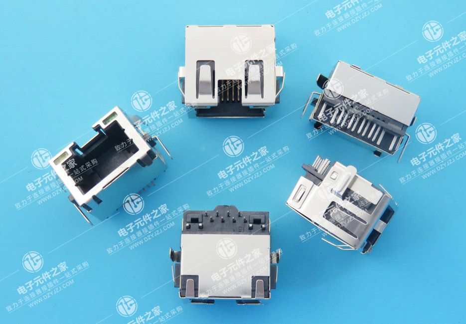 RJ45 90°DIP 带灯带弹 沉板