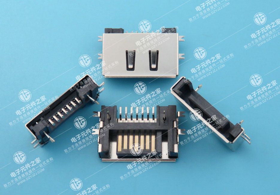 SATA 7P 公座三面包带铜壳SMT