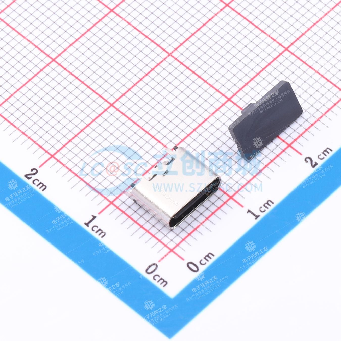 TCR51-65110601-K1(Type.C 6pin H6.45 Rec VERTICAL TYPE独立钢片-4DIP )