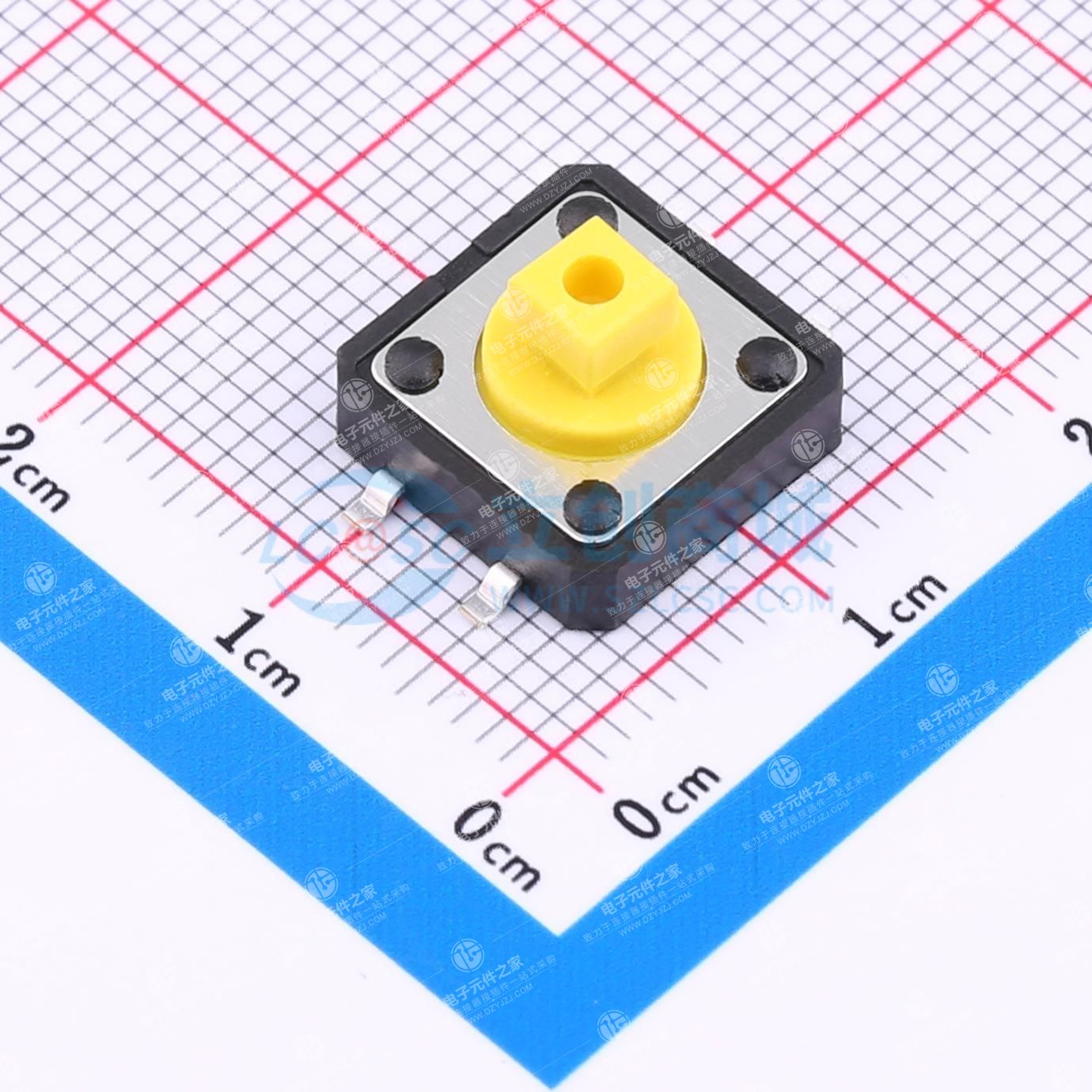 12*12*7.3mm 立贴轻触开关 黄色方头 弹力250gf 编带