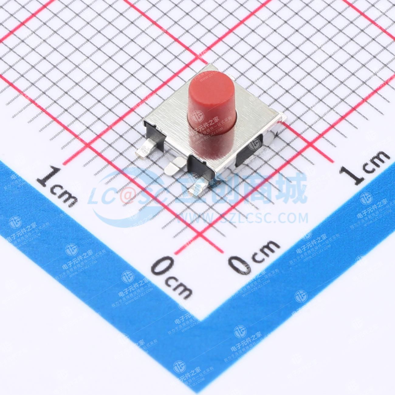 6*6*5MM 轻触开关 平座五脚 红柄 编带 力度250g
