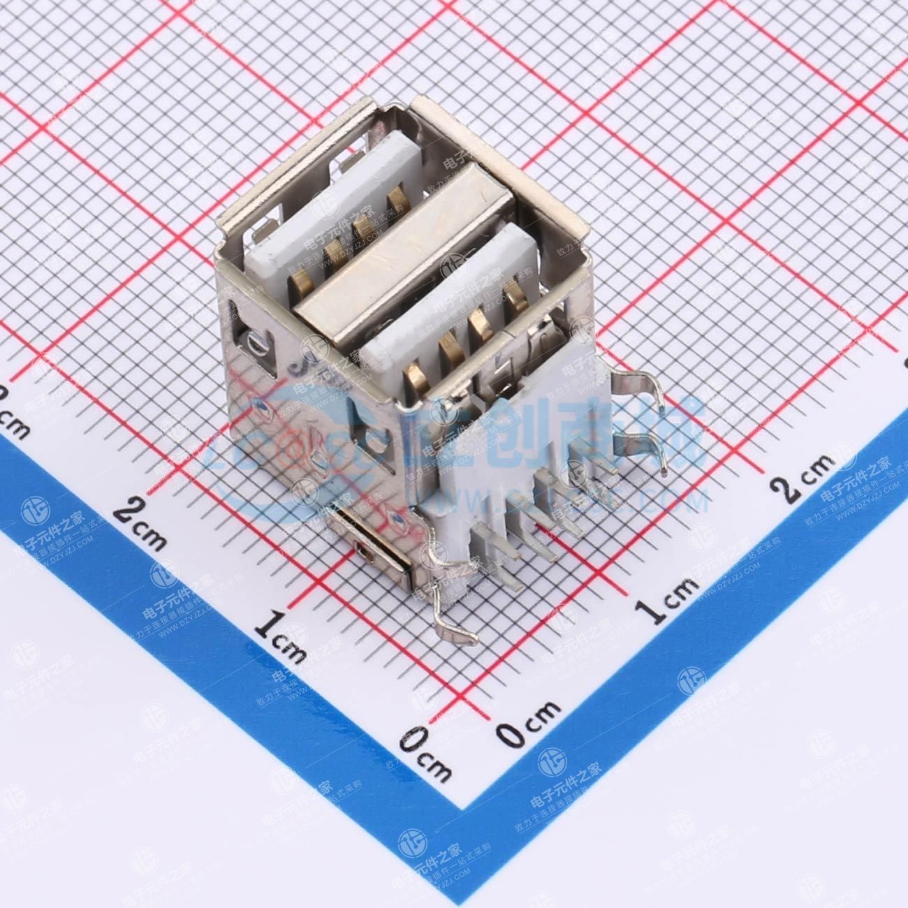 USB 2.0连接器 双层A母90度有后盖弯脚卷口麻面铁壳白胶PBT 停产