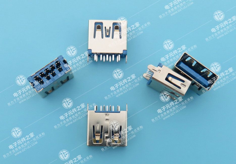 USB 3.0 AF 180°DIP 无卷边直脚 体长11.5
