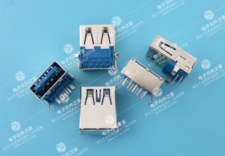 USB 3.0 AF 90°弯脚 端子DIP 无卷边