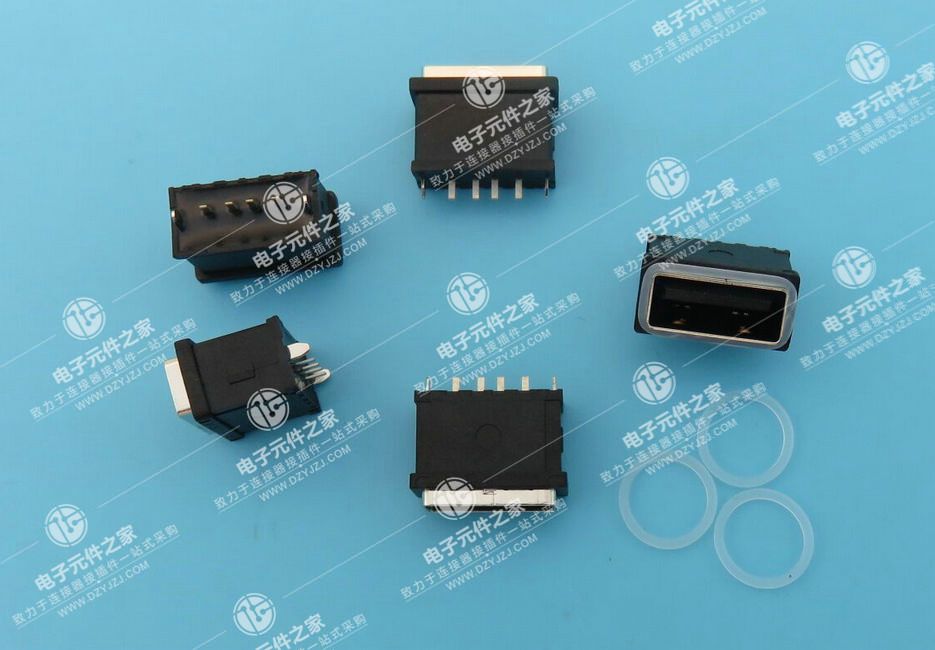 USB 2.0 AF 带防水胶圈 180°DIP
