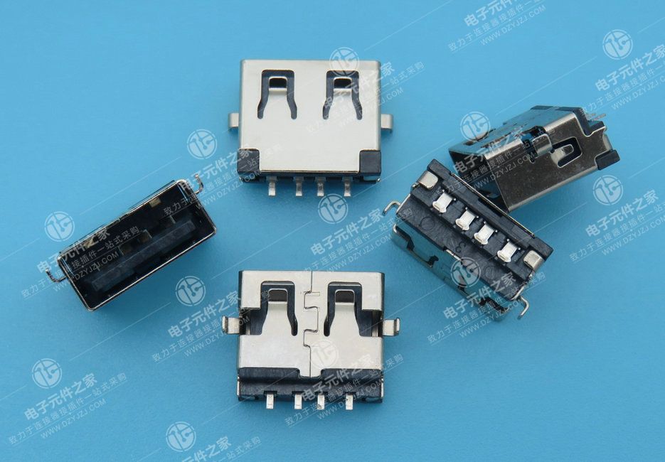 USB AF 沉板1.9 外壳两脚DIP 端子SMT 无卷边