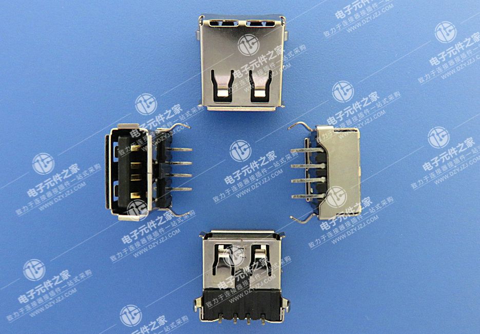 USB AF 90°DIP T型弯脚 带后盖 黑胶