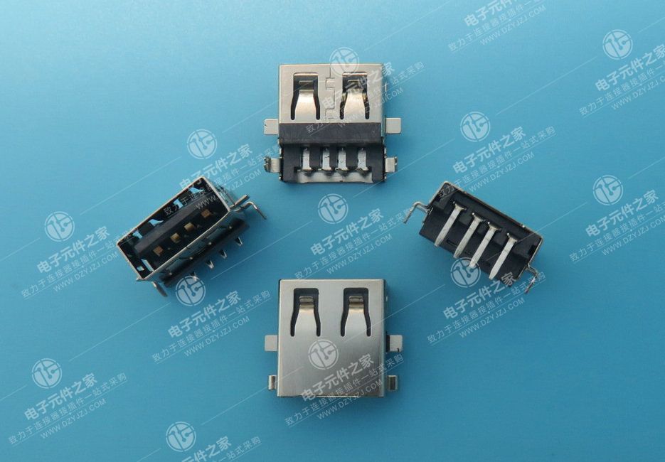 USB AF 90°DIP沉板板上3.9无卷边 脚距4.8