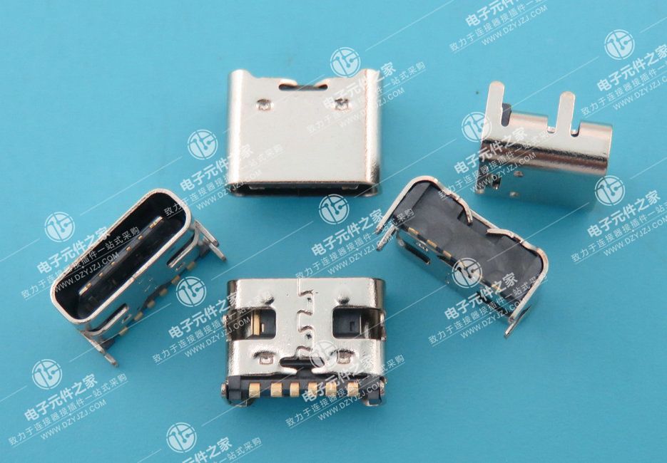 USB TYPE C 母座板上6P SMT单排 无弹