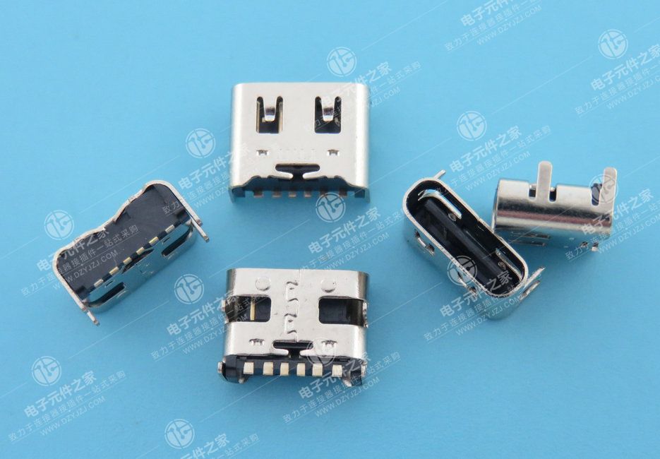 USB TYPE C 母座板上6P SMT 有弹