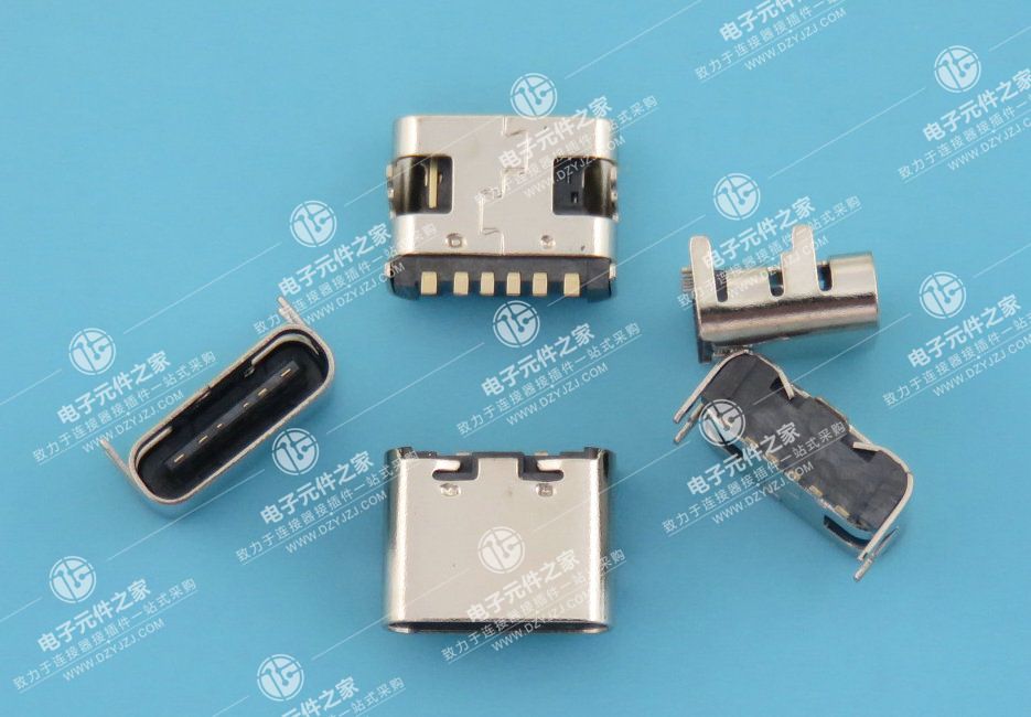 USB TYPE C 母座板上6P SMT单排 无弹