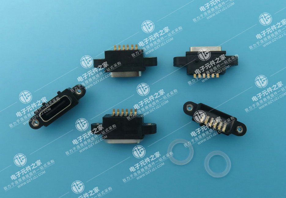 USB TYPE C 防水 6P 带耳14.1螺丝孔 SMT 带柱