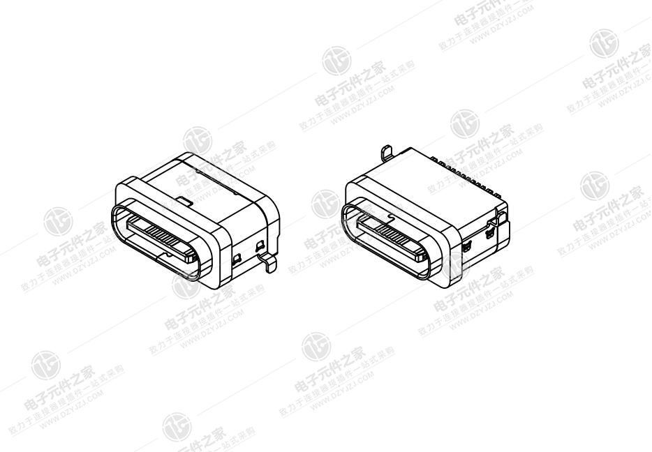USB TYPE C 防水母座16P 沉板0.55 外壳两脚DIP