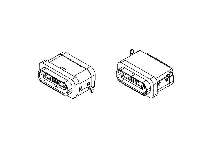 USB TYPE C 防水母座16P 沉板0.55 外壳两脚DIP