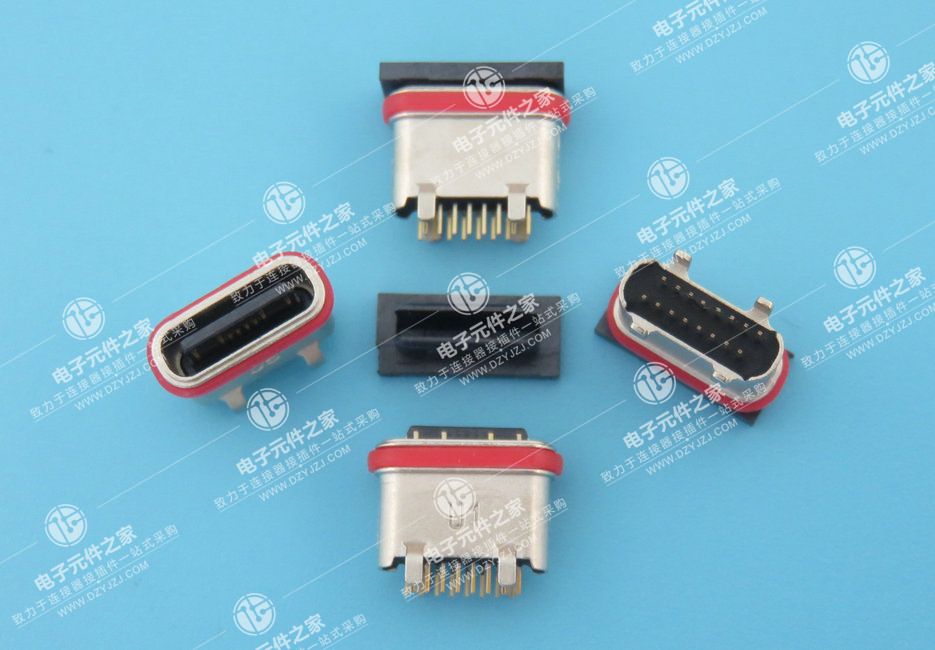 USB TYPE C 防水母座16P 立式插板 H=6.8