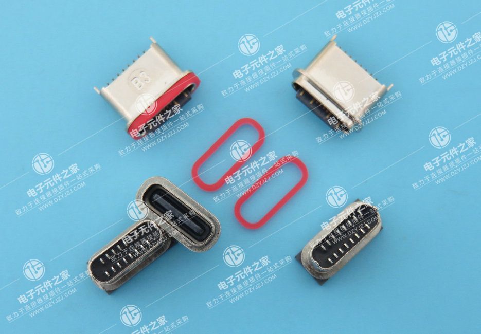 USB TYPE C 防水母座16P 立式SMT H=6.8mm