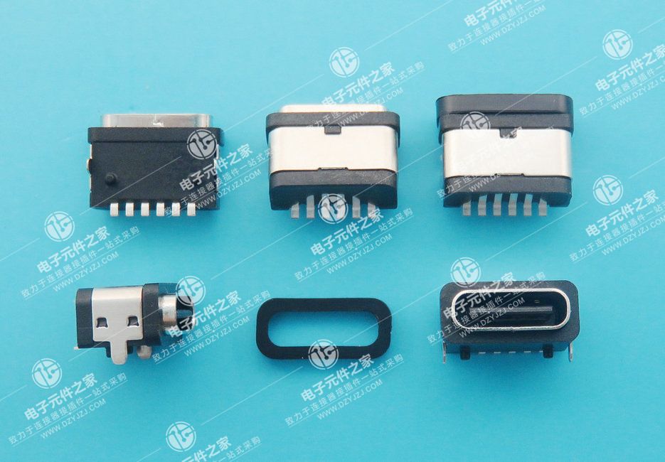 USB TYPE C 防水母座6P 板上SMT L=7.5 带柱 两脚DIP