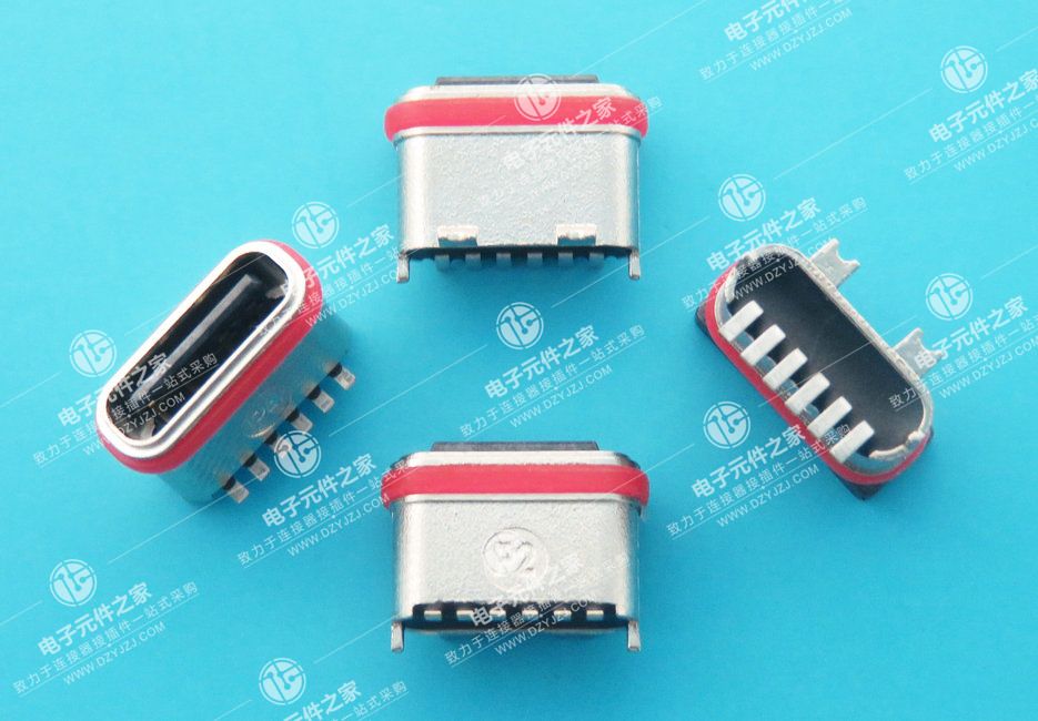 USB TYPE C 防水母座6P 立贴 露舌