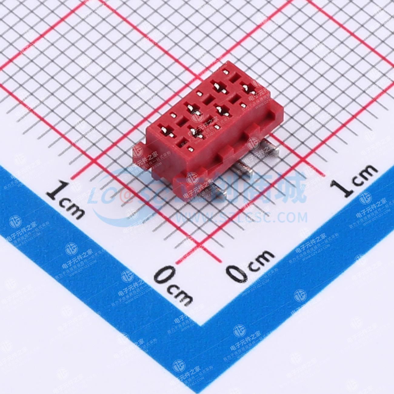 1.27x1.5mm SMT6.9母头,无耳有台单缺大红色,9T料,6P