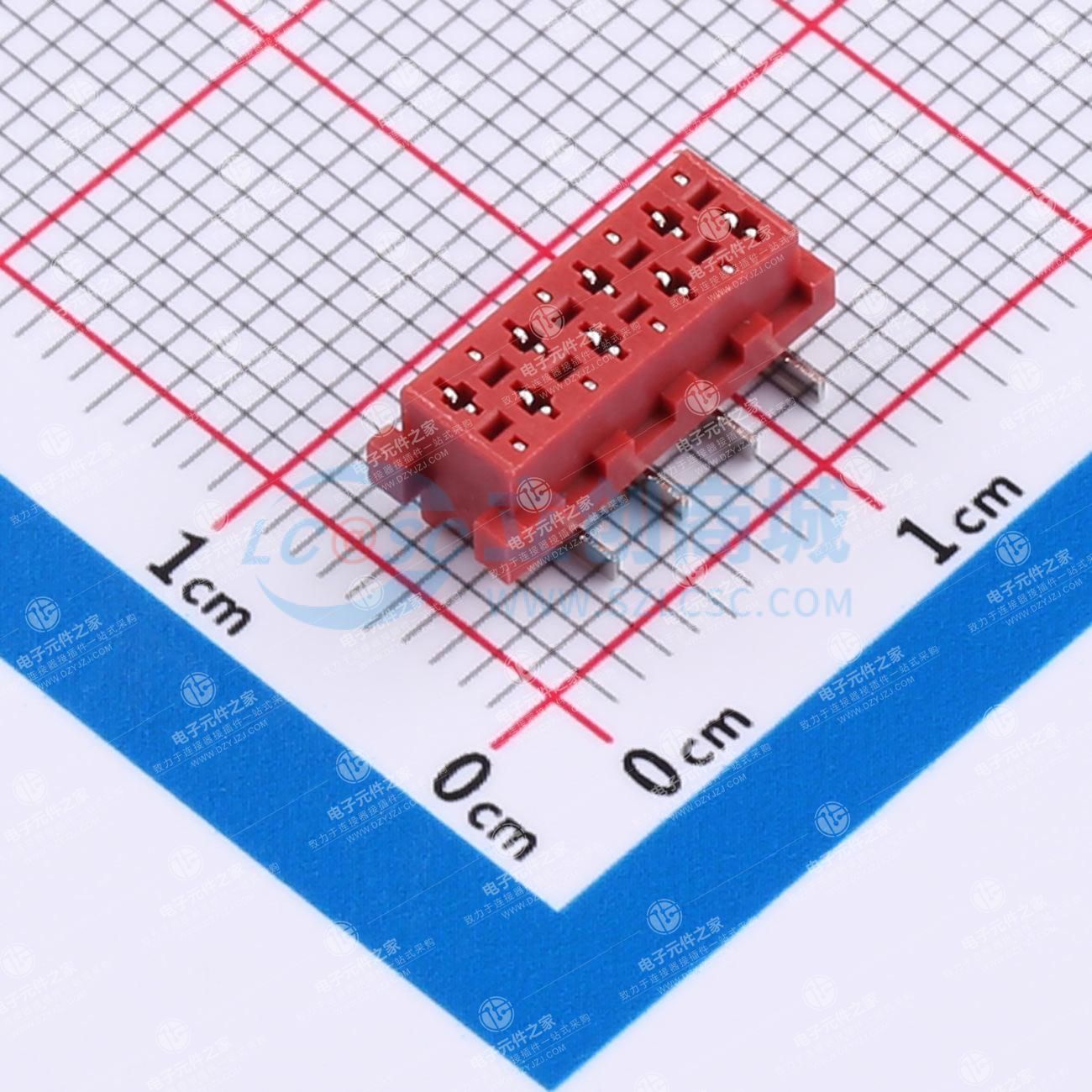 1.27x1.5mm SMT6.9母头,无耳有台单缺大红色,9T料,8P