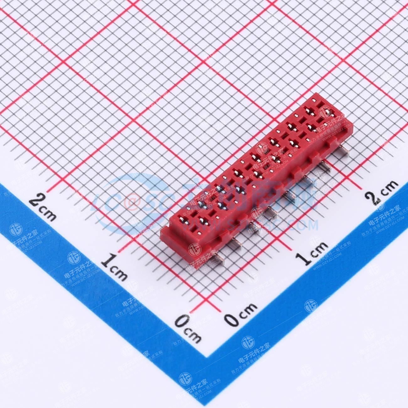1.27x1.5mm SMT6.9母头,无耳有台单缺大红色,9T料,16P