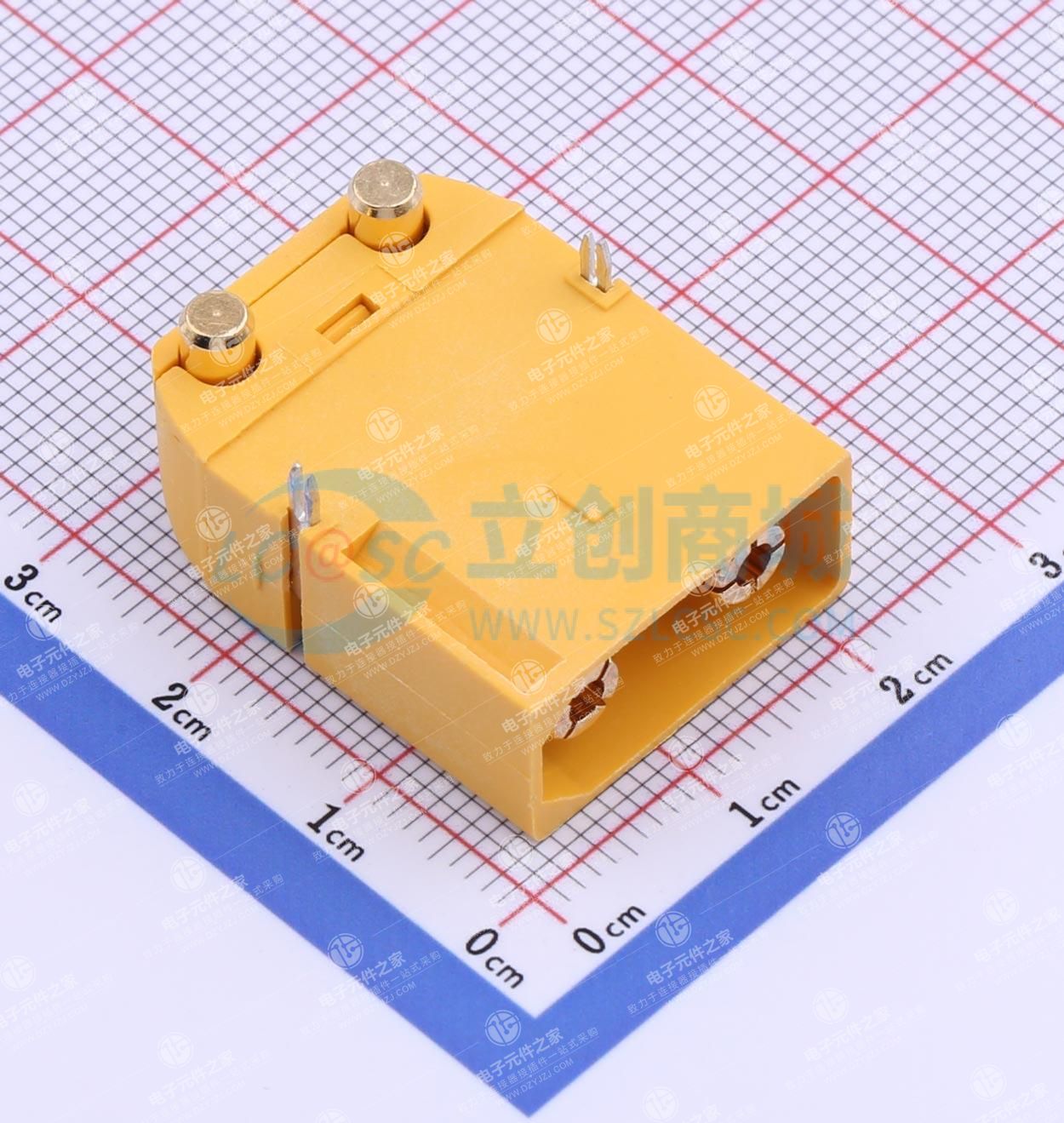 AMASS(艾迈斯)PCB焊板式卧式航模连接器 锂电池大电流插头 30A二芯PCB直插 镀金 黄色 公头XT90PW-M.G.Y