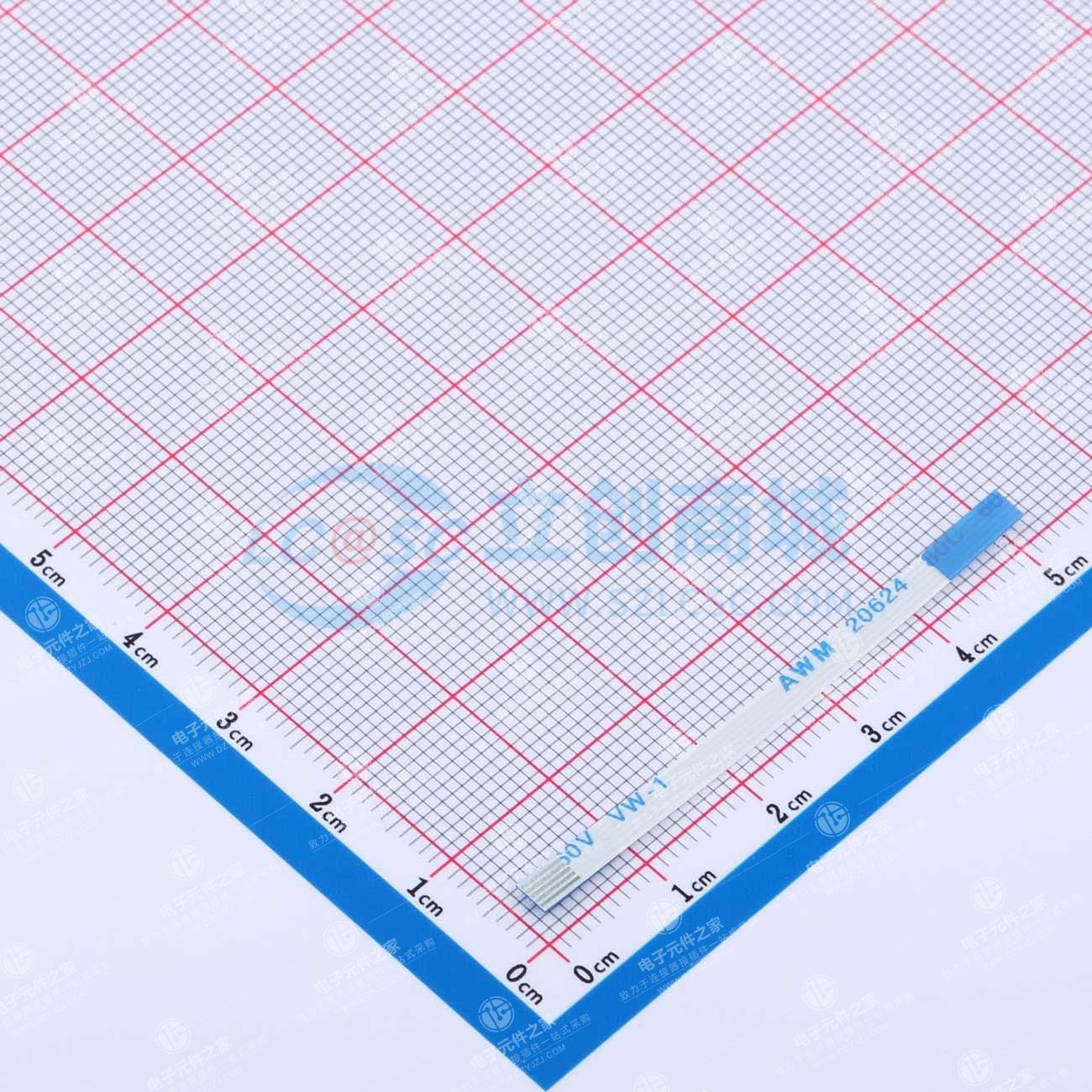 FFC排线 间距0.5mm 5P 总长50mm 反向 金手指4mm 加强板8mm