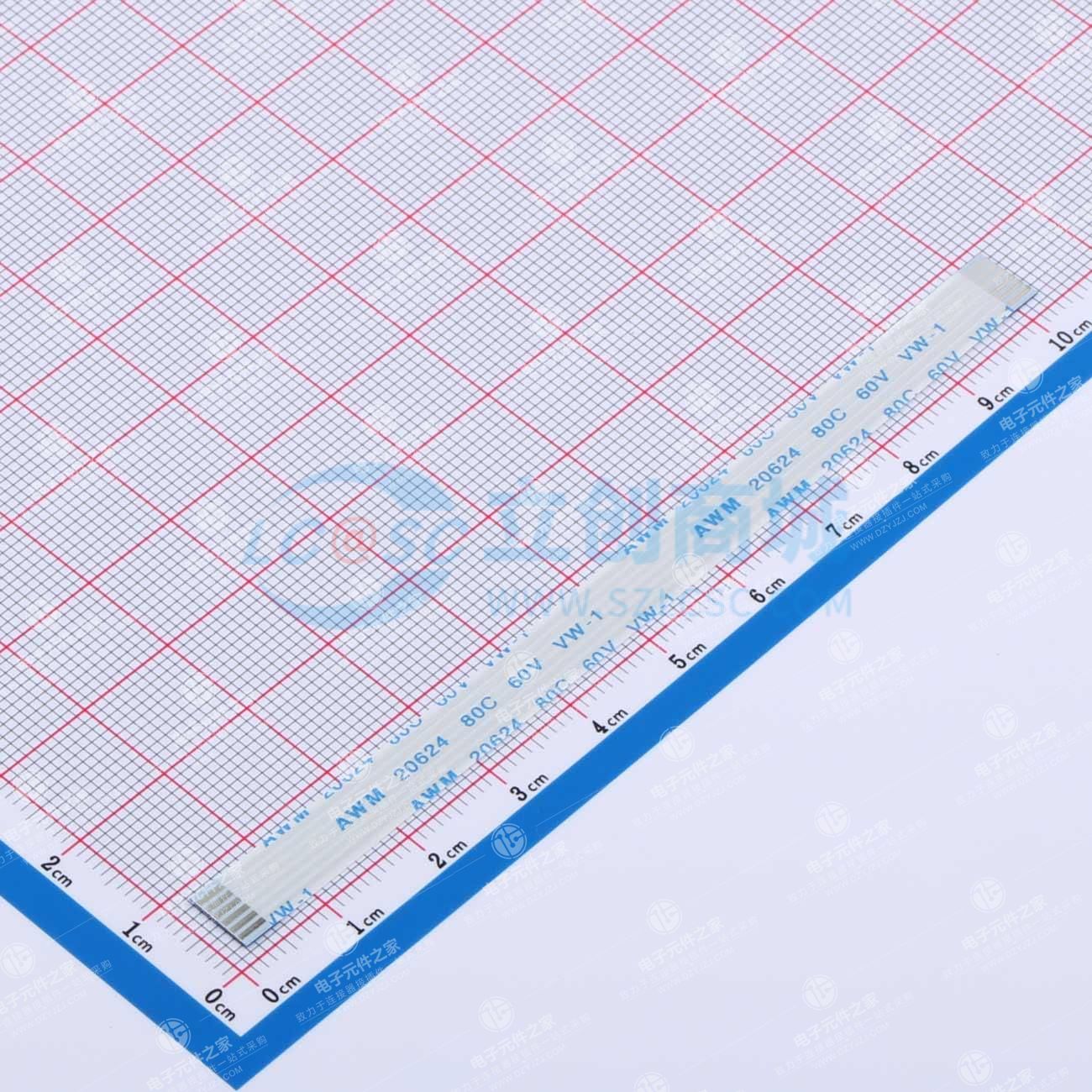 FFC排线 间距1.0mm 6P 总长100mm 同向 金手指3mm 加强板4mm