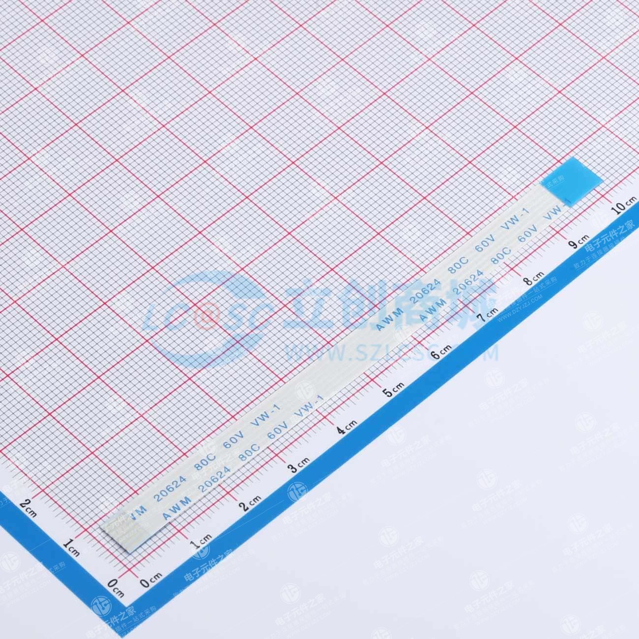 FFC排线1.0mm 6P总长100mm 反向 金手指4m 加强板8mm